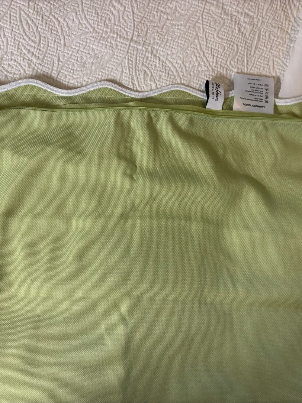Hofdeco Sage Green Scalloped Pillow Cover Embroidered White Border 20x20
